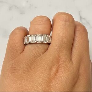 13.00CTW Emerald Moissanite Full Eternity Wedding Band in 14k White Gold Plated